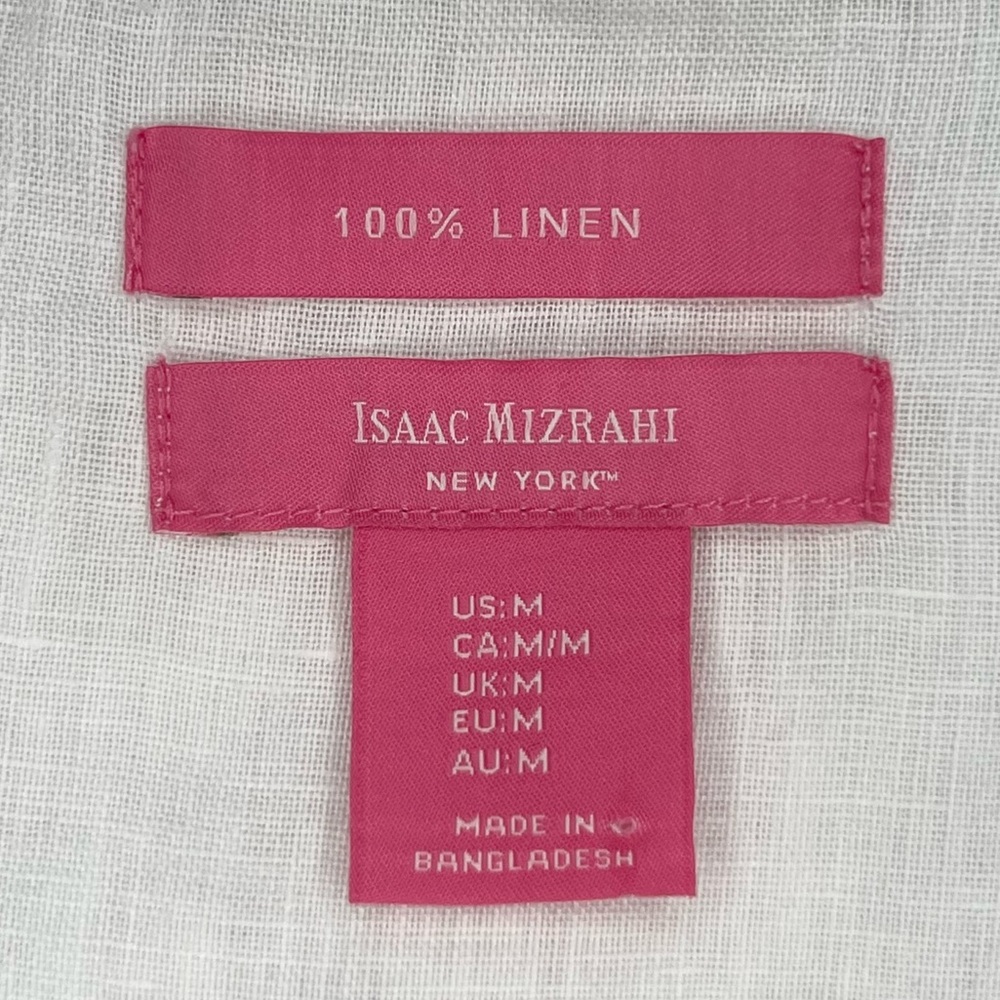 Isaac Mizrahi 100% Linen Blouse V Neck Button Up White Medium M - Picture 8 of 11